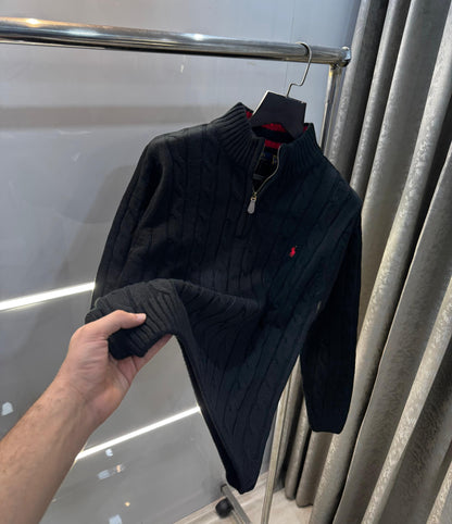 Ralph  Lauren Black Embroidery Red Logo Imported Knitted Pull Over