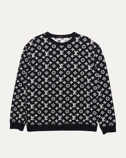 Louis  Vuitton Black EmBo...sS..ed Imported Knitted Pull Over