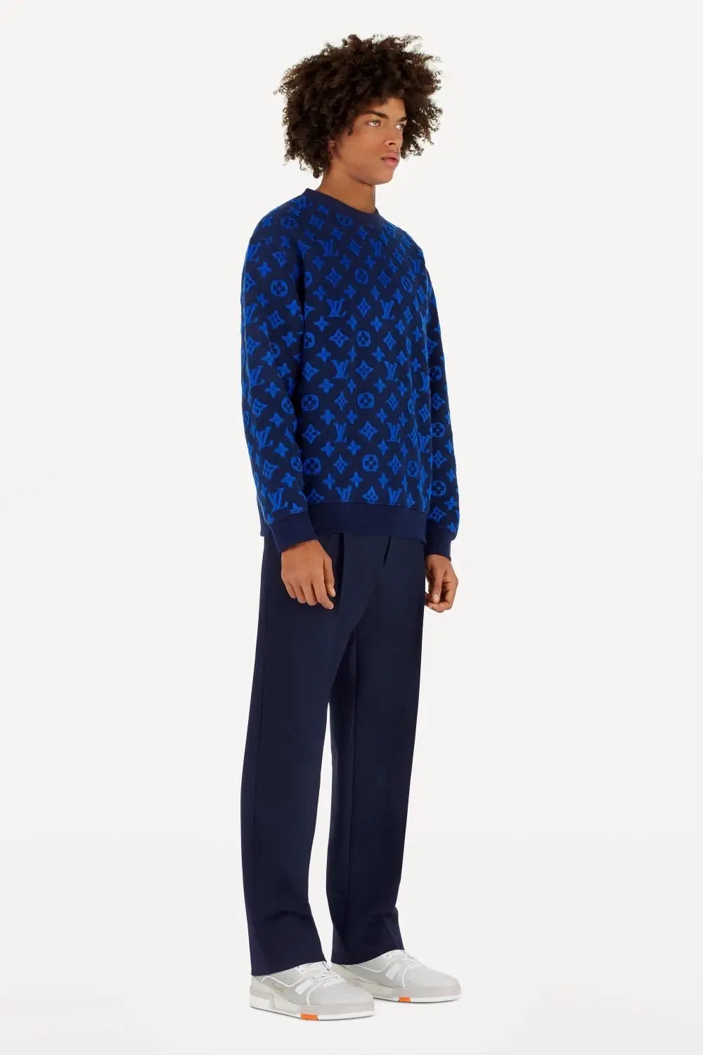 Louis  Vuitton Blue Logo Work Imported Knitted Pull Over
