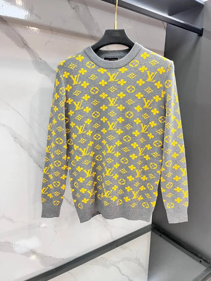 Louis  Vuitton Grey Logo Work Imported Knitted Pull Over