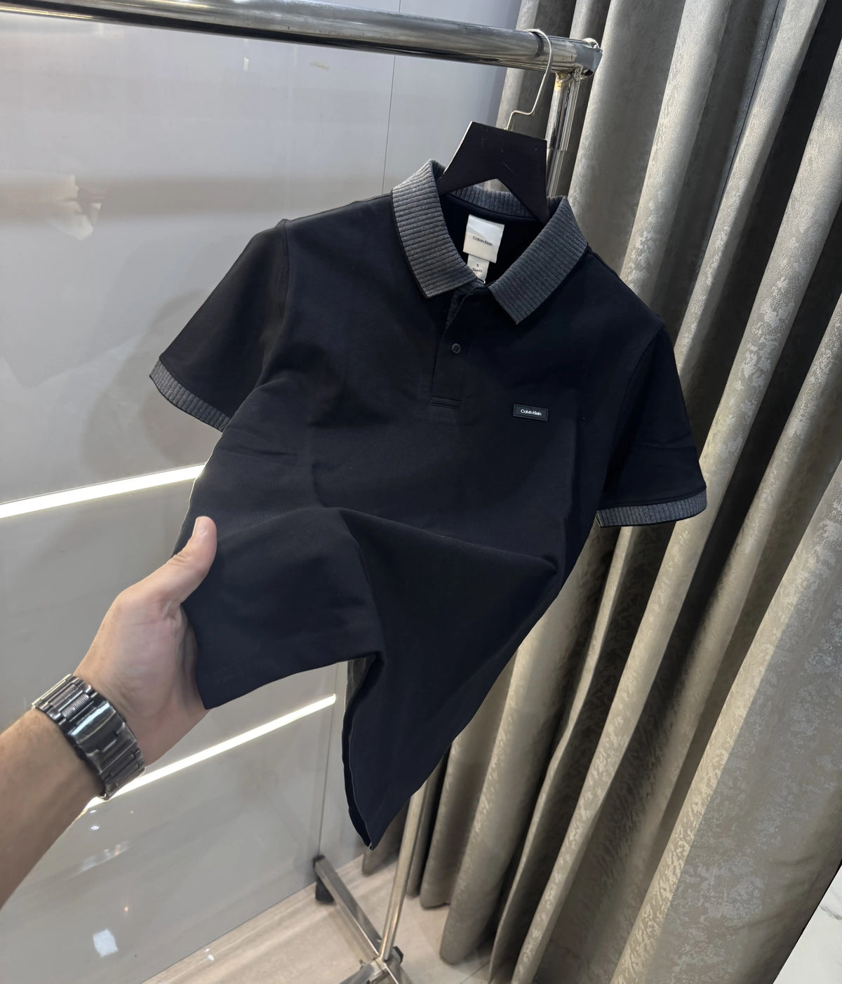 Calvin  Klein Black Patch Logo Premium Polo T-Shirt
