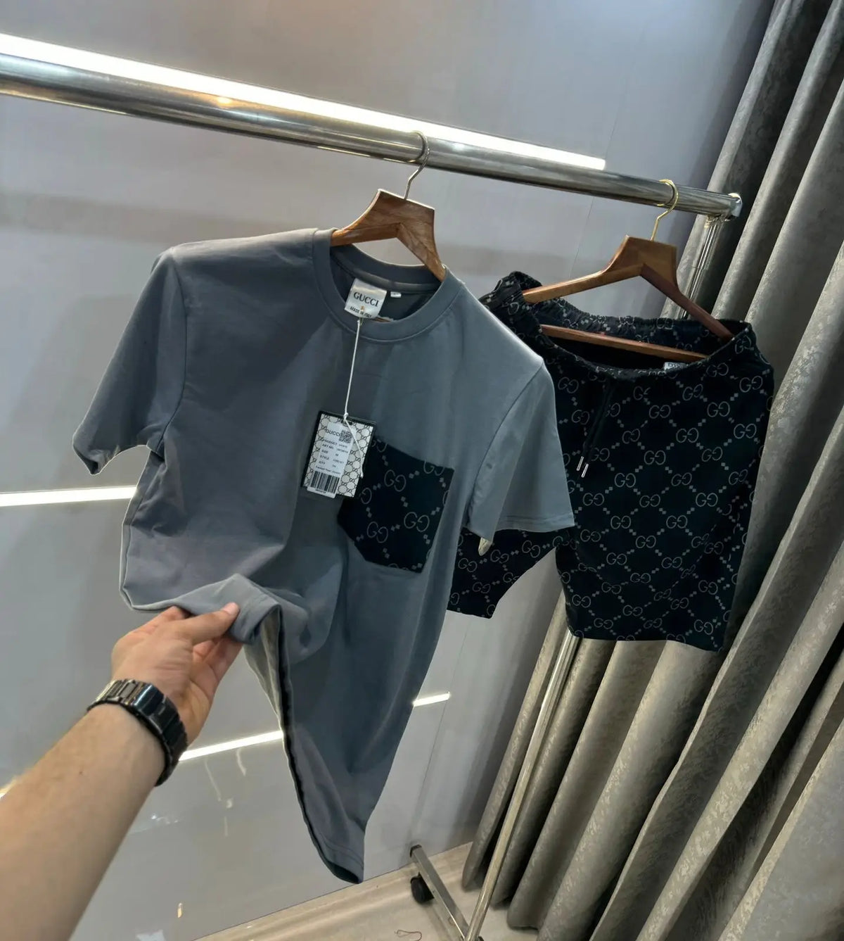 Gucc i  gery Black  Logo Print Premium Cord Set