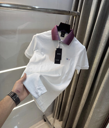 Hugo  bo5S White Collar Look Premium Polo T-Shirt