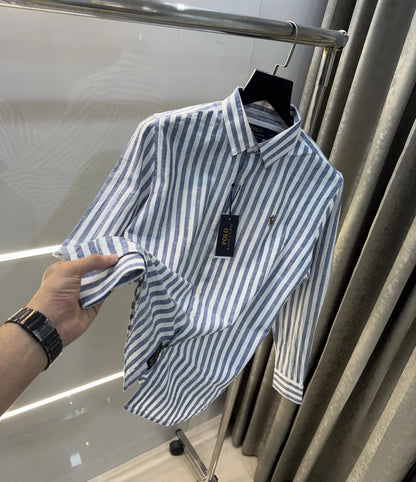 Ralph  Lauren Blue Stripes Premium Linen Shirt