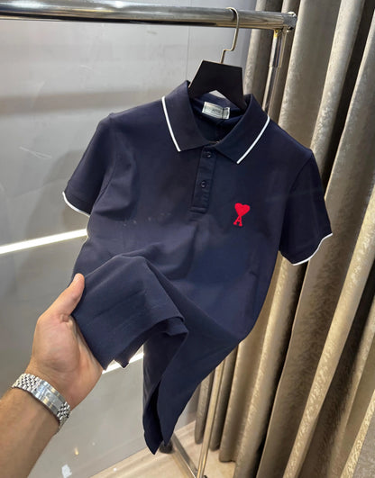 Ami paris Navy Blue Logo Print Premium Imported T-Shirt