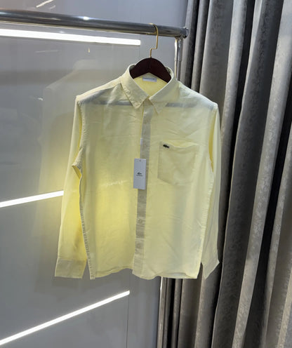 Lacoste Yellow Embroidery Logo Premium Linen Shirt