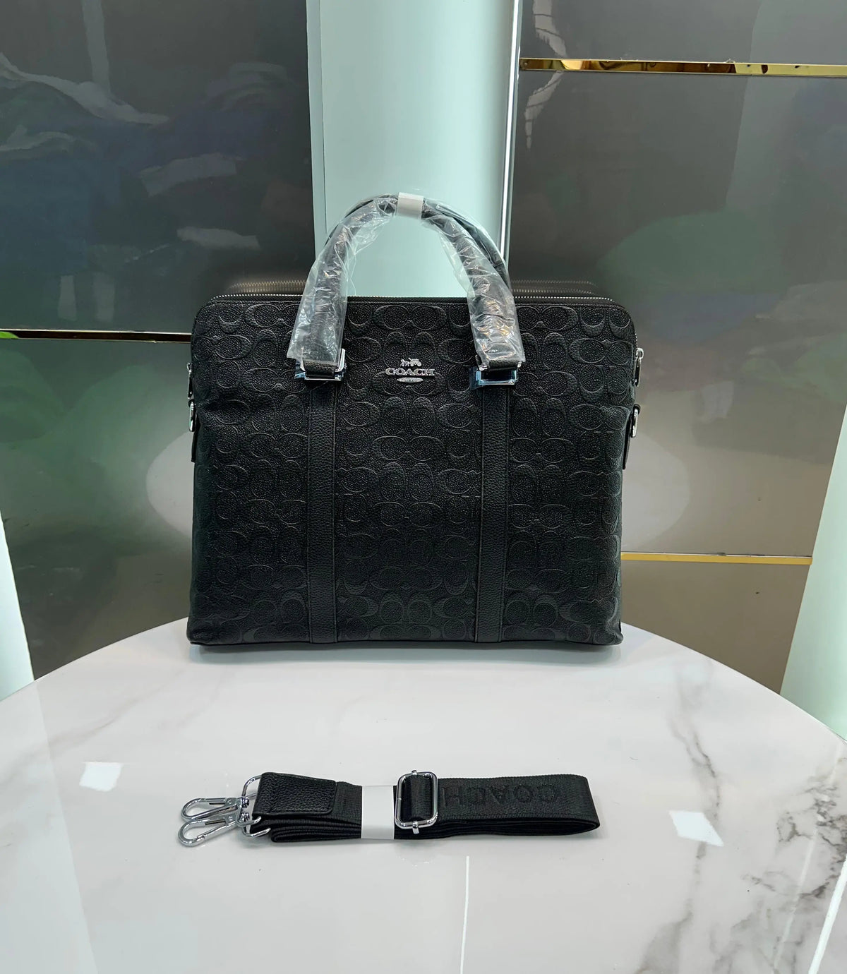 Coac h Black Monogram Luxury Premium Imported Laptop Bag