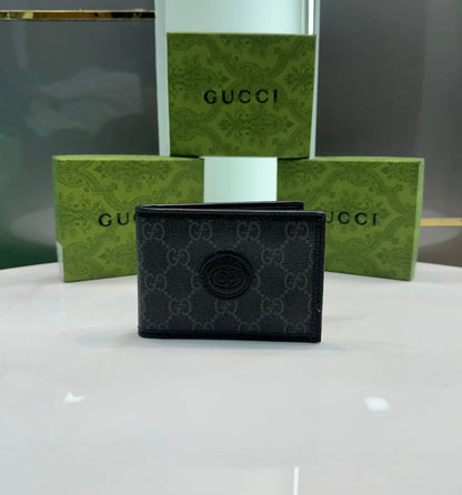 Gucc i Black Grey Monogram Premium Wallet