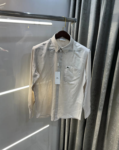 Lacoste Beige Embroidery Logo Premium Linen Shirt