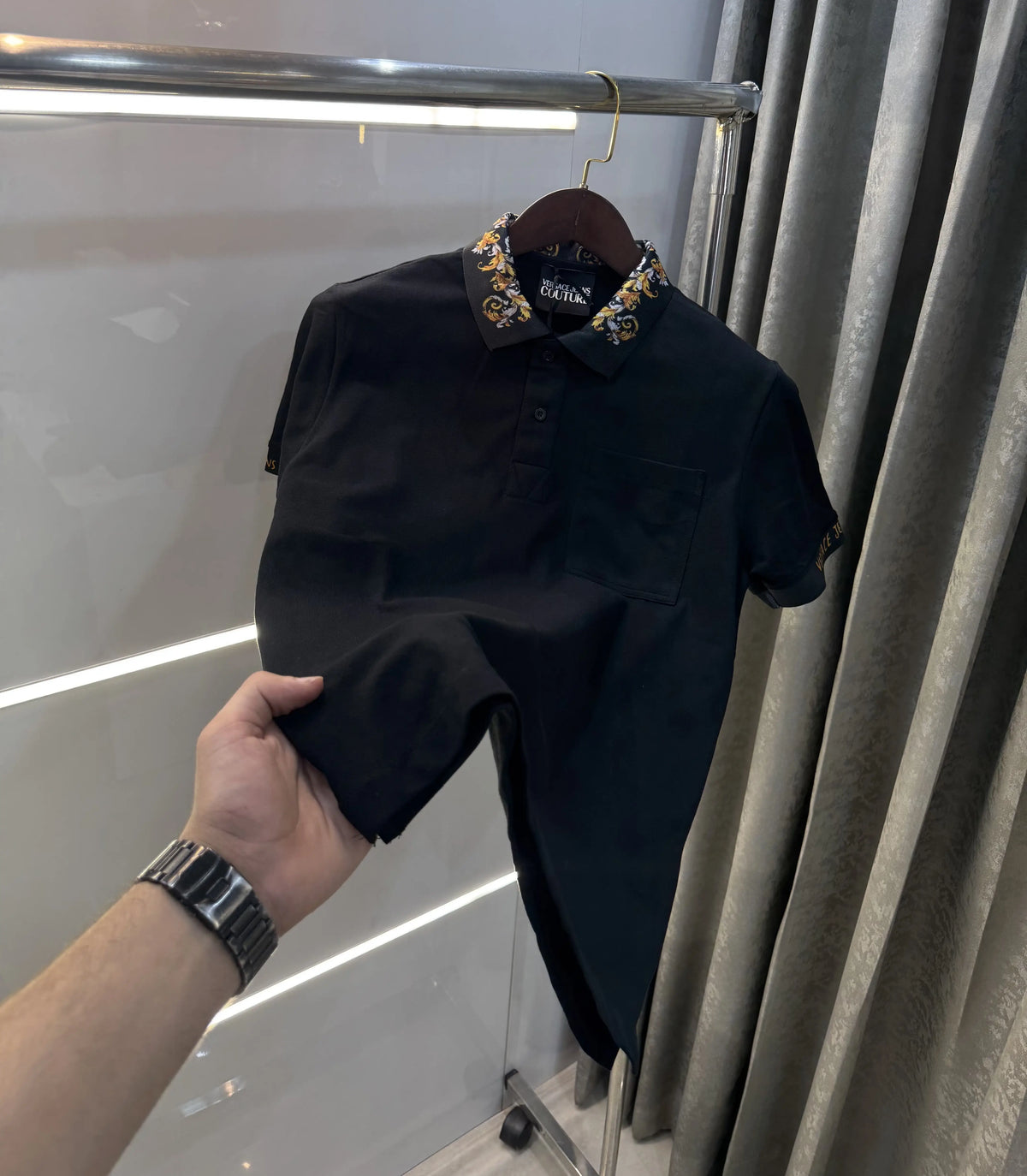 Versace Couture Black Logo Work Imported Polo T-Shirt