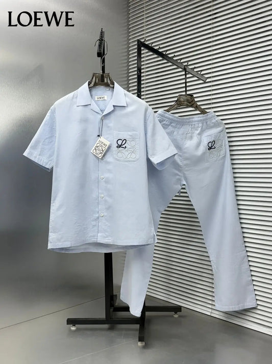 Loewe Sky Blue Embroidery Logo Premium Linen Cord Set