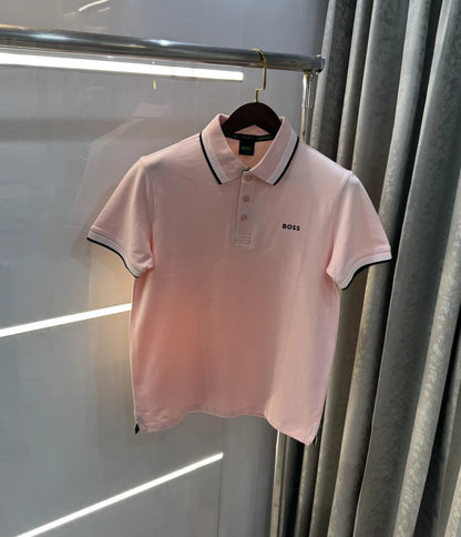 Hug o Boss Pink Logo Work Premium Polo T-shirt