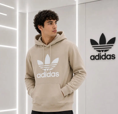 Adida s Cream Logo Print Premium Classic Hoodie