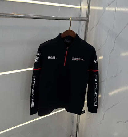 Hugo Boss Porsche Black Logo Work Premium Full Sleeve Polo T-Shirt