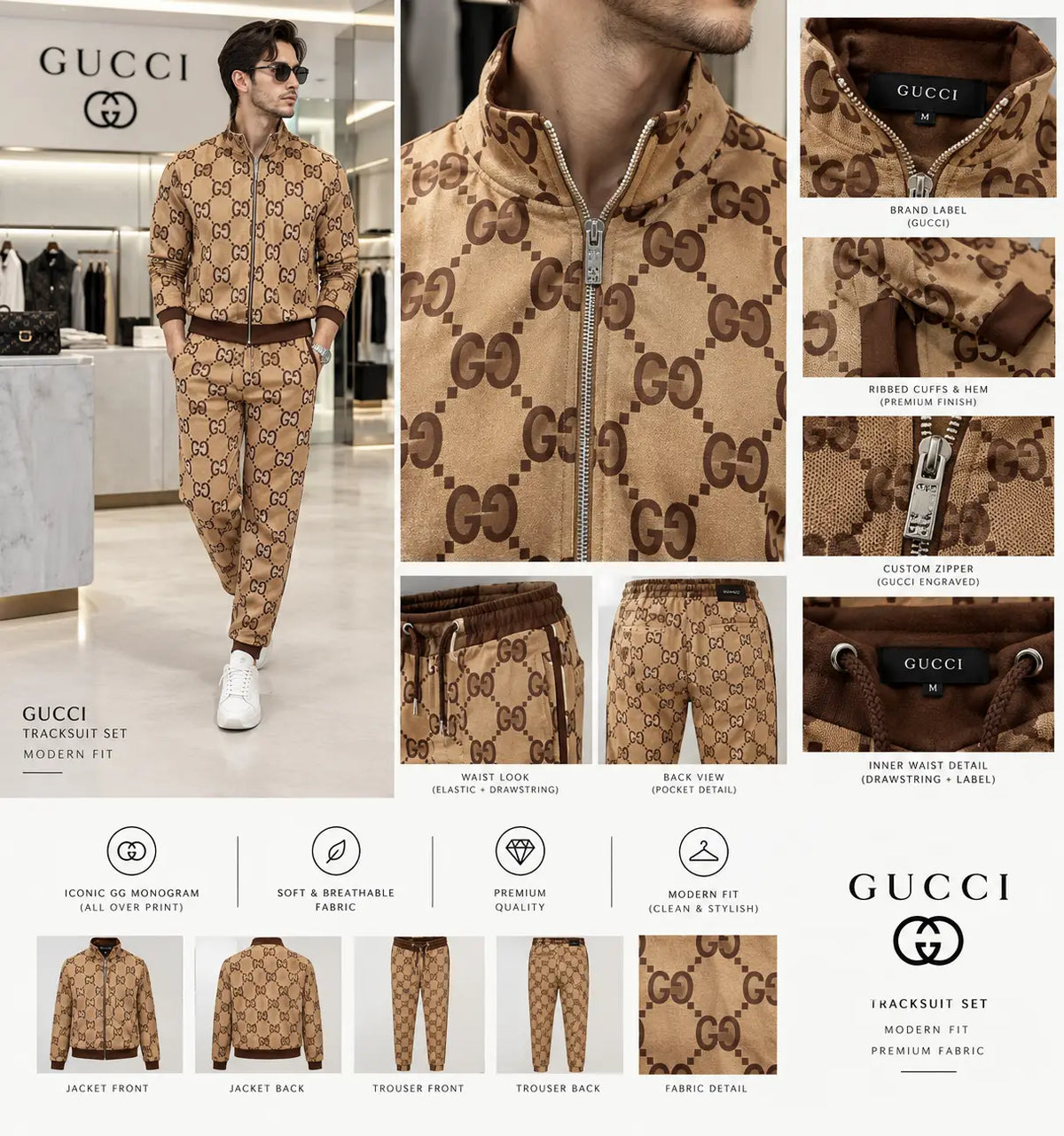 Gucc i Brown Monogram Premium Imported Tracksuit