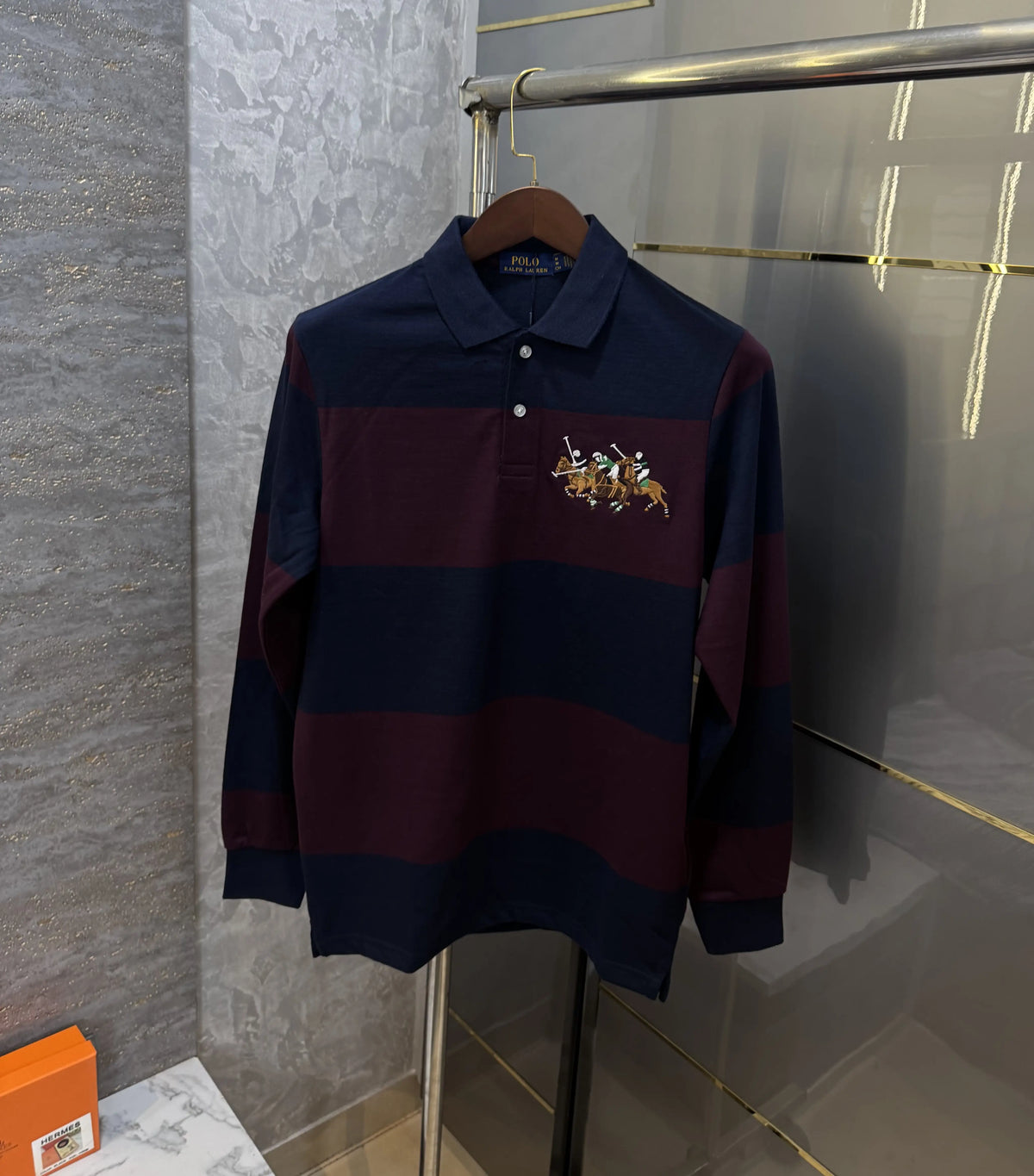 Ralph  Lauren Wine Logo Work Premium Full Sleeve Polo T-Shirt