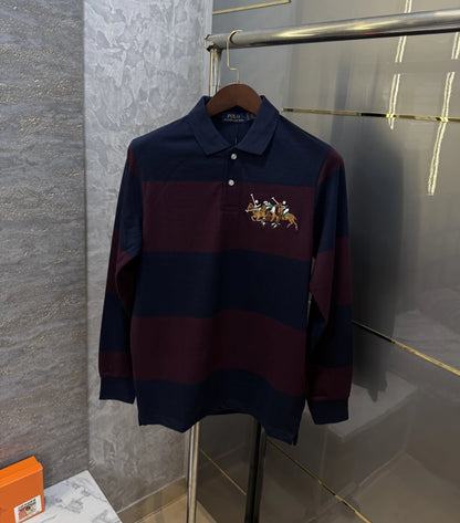 Ralph  Lauren Wine Logo Work Premium Full Sleeve Polo T-Shirt