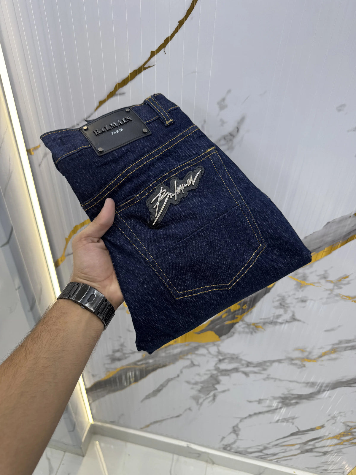 Balmai n Paris Dark Blue Imported Hyperflex Denim