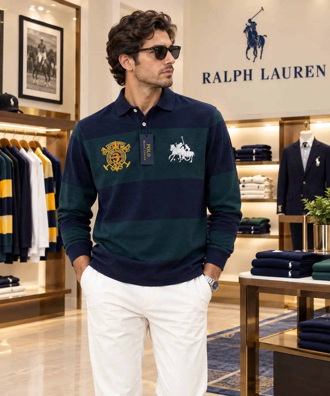 Ralph  Lauren Green Logo Work Premium Full Sleeve Polo T-Shirt