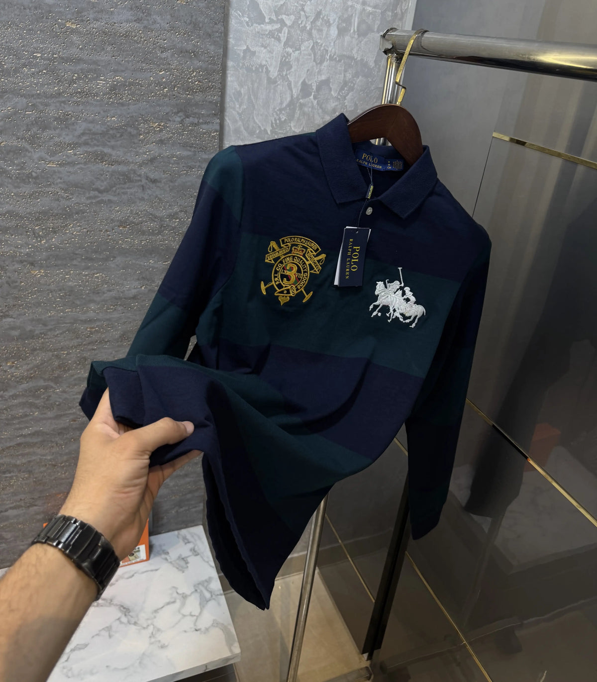 Ralph  Lauren Green Logo Work Premium Full Sleeve Polo T-Shirt