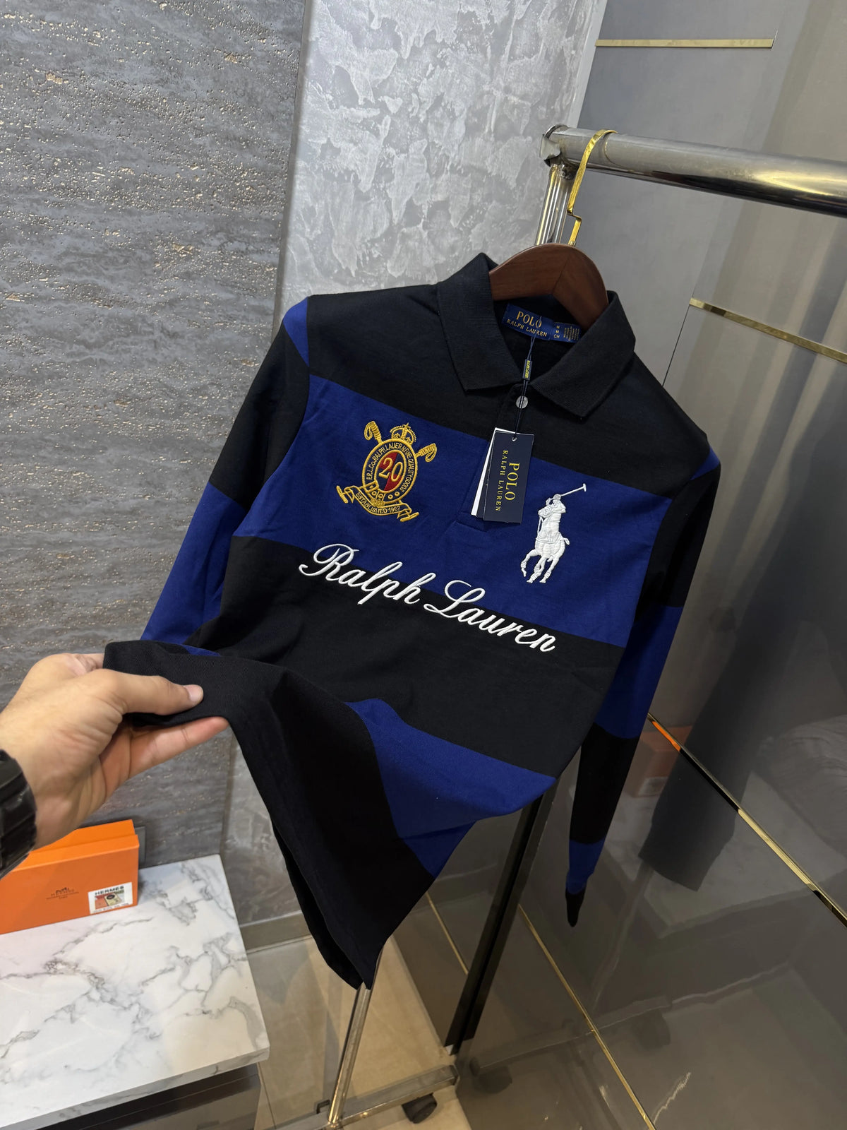 Ralph  Lauren Blue Logo Work Premium Full Sleeve Polo T-Shirt