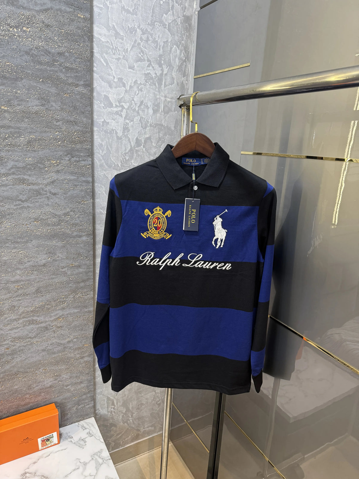 Ralph  Lauren Blue Logo Work Premium Full Sleeve Polo T-Shirt