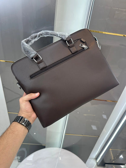 Lacost e Luxury Premium Imported Brown Laptop Bag With Side Zip Lock