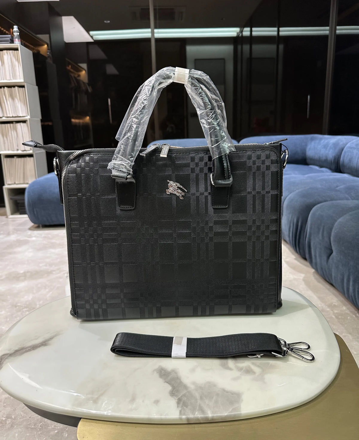 Burberr y Monogram Luxury Premium Imported Black Laptop Bag Blue b56