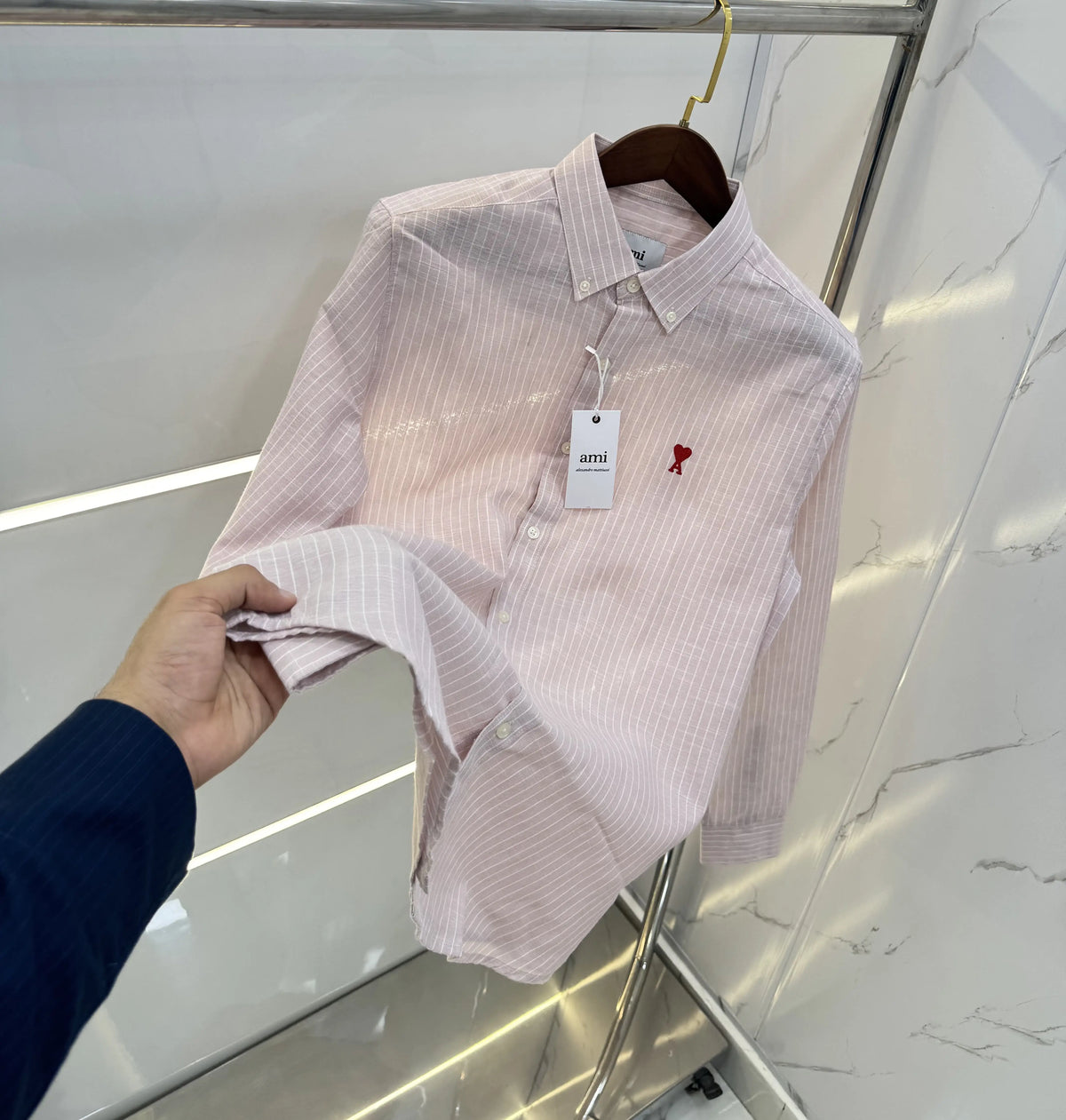 Ami Paris Pink Embroidery Logo Work Premium Shirt