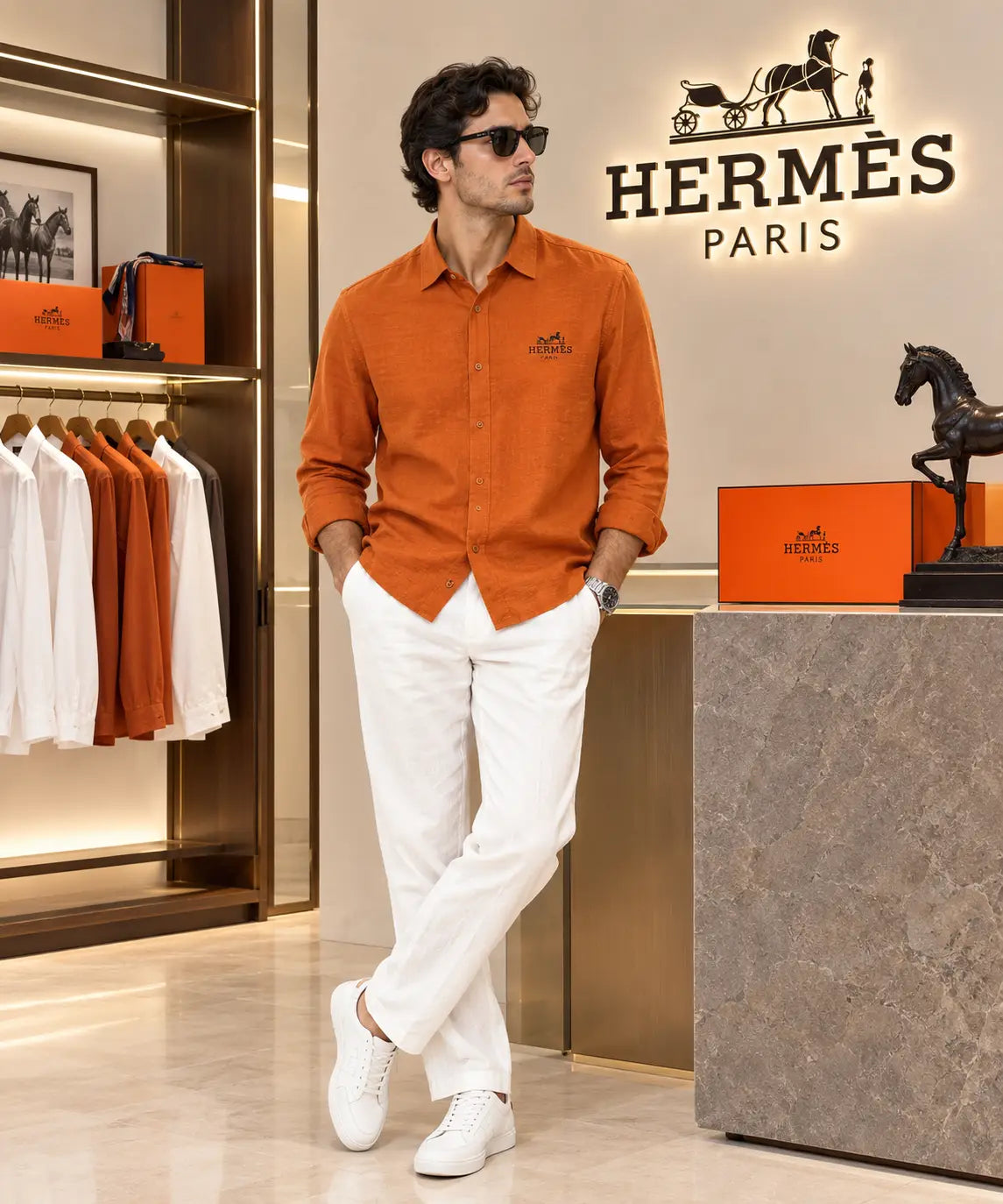 Hermes Orange White Italian Imported Combo