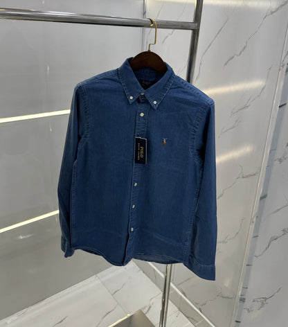 Ralph Lauren Dark Blue Embroidery Logo Premium Denim Shirt