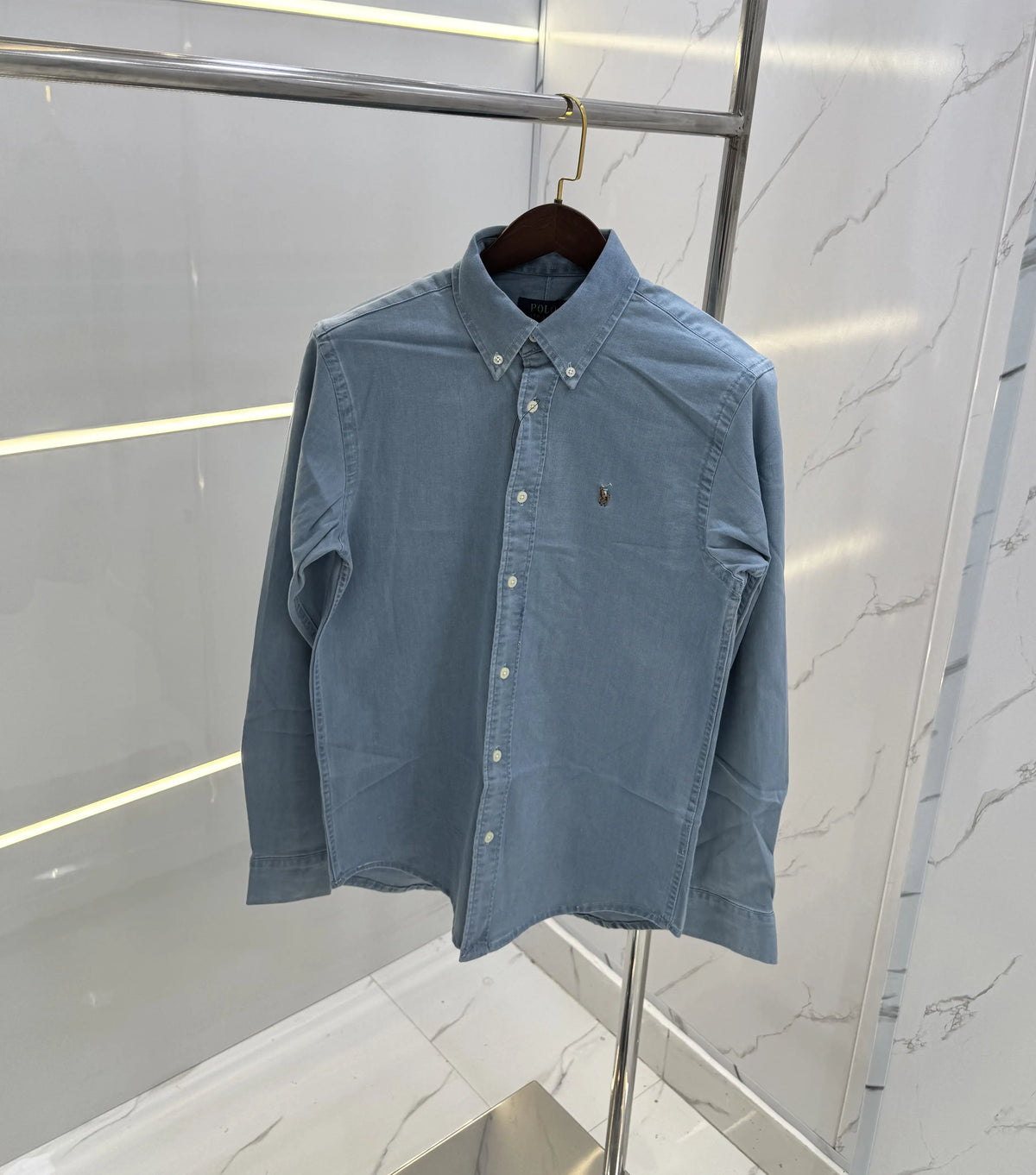 Ralph Lauren Sky Blue Embroidery Logo Premium Denim Shirt
