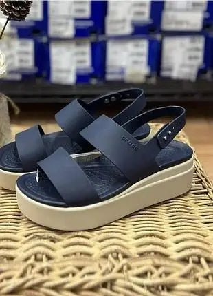 CROCS Brooklyn Slingback Low Wedge Sandals NAVY