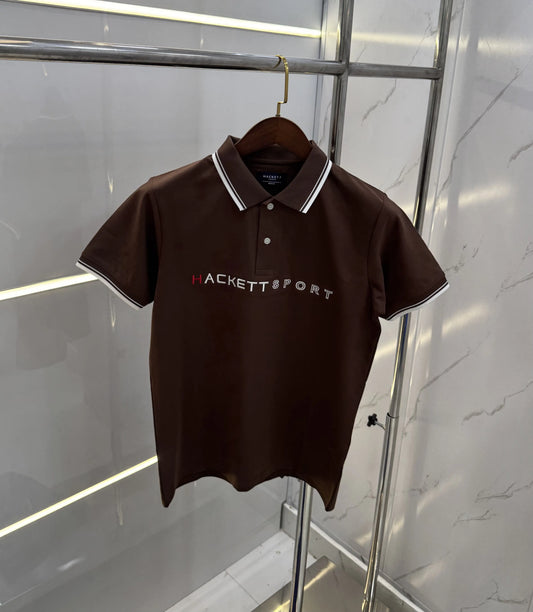 Hacket Brown Embroidery Work Premium Polo T-shirt With Box