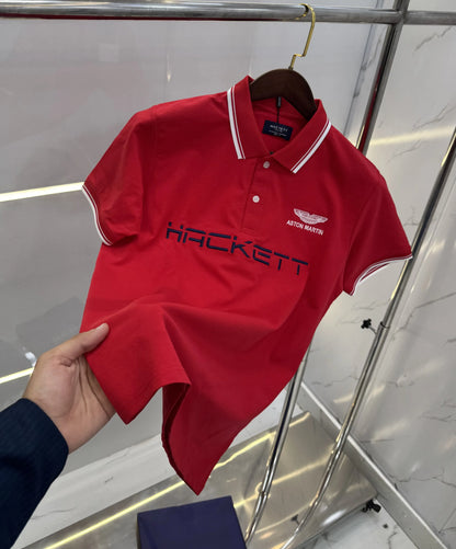 Hacket Red Embroidery Work Premium Polo T-shirt With Box