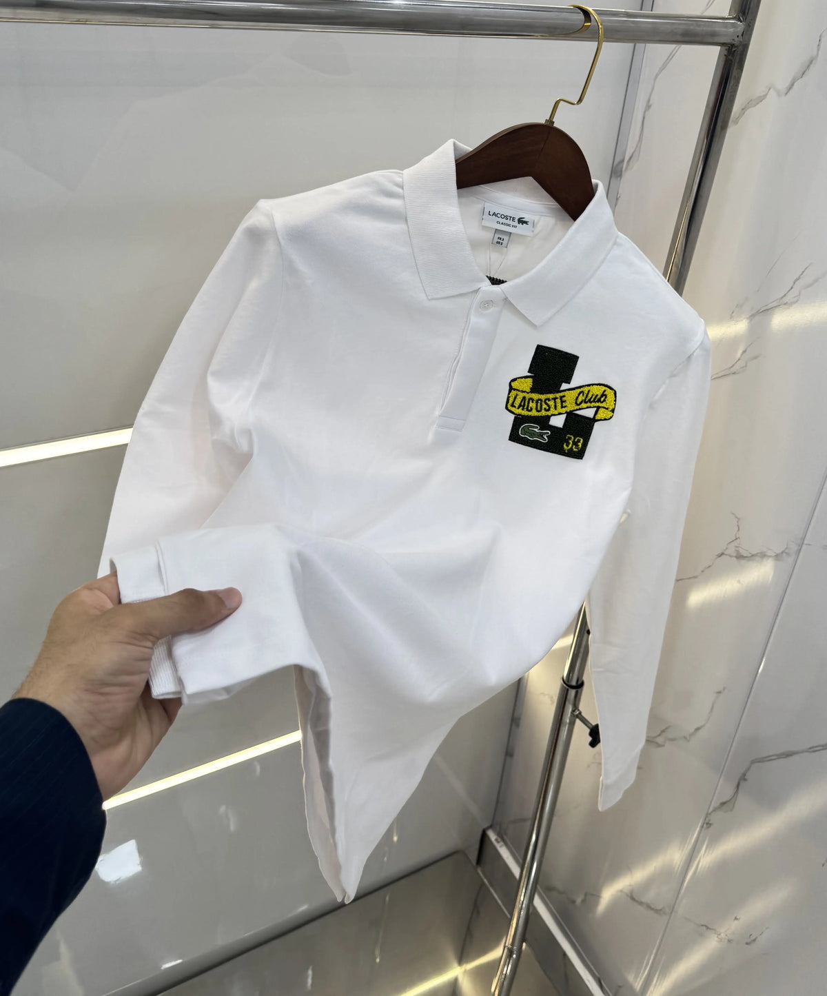 Lacost e White Logo Work Premium Full Sleeve Polo T-Shirt