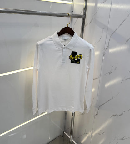Lacost e White Logo Work Premium Full Sleeve Polo T-Shirt