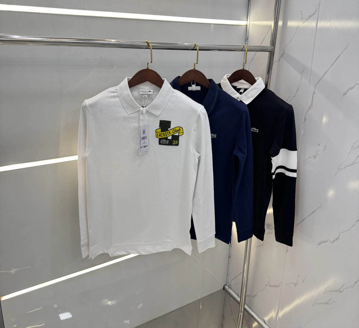 Lacost e Navy Blue Logo Work Premium Full Sleeve Polo T-Shirt
