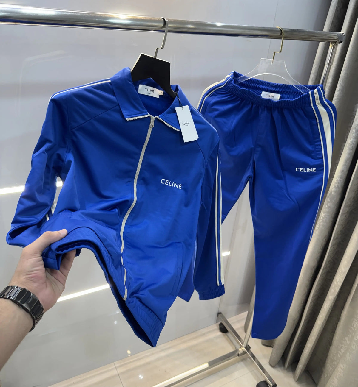 Celin e Blue Embroidery Logo Imported Tracksuit