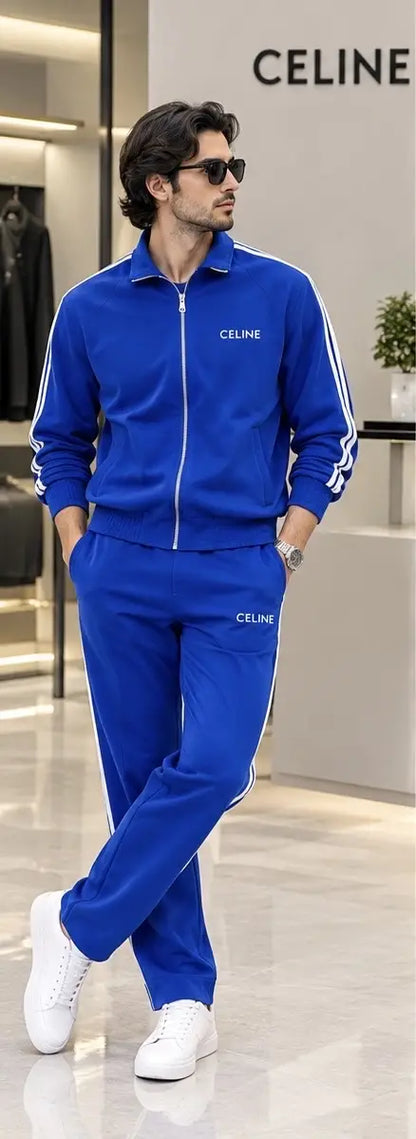 Celin e Blue Embroidery Logo Imported Tracksuit