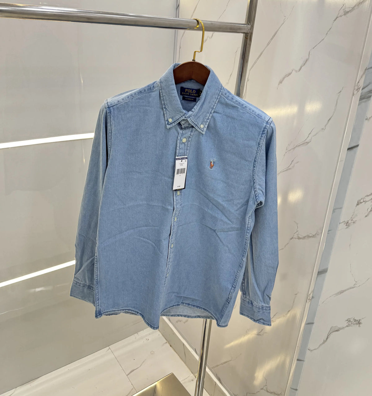 Ralph Lauren Sky Blue Embroidery Logo Premium Denim Shirt