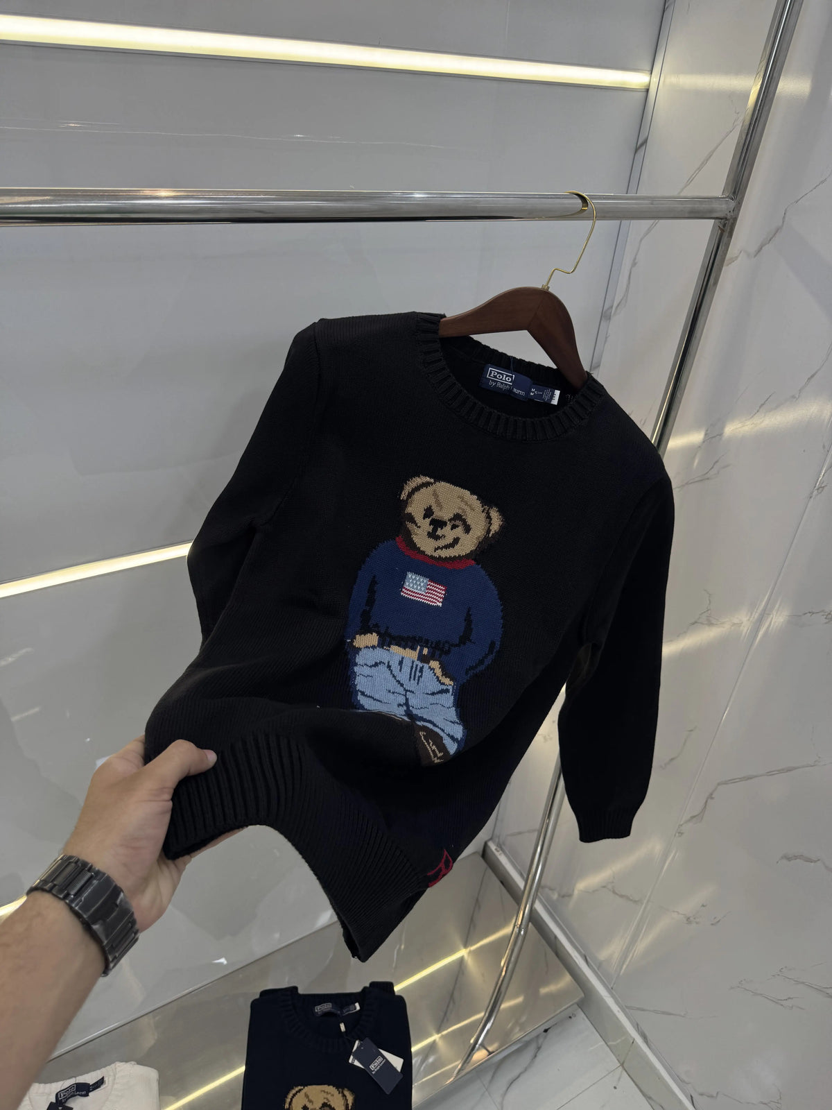 Ralp.h Laure.n Black Usa Teddy Edition Knitted Imported Pull Over