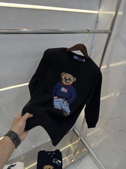 Ralp.h Laure.n Black Usa Teddy Edition Knitted Imported Pull Over