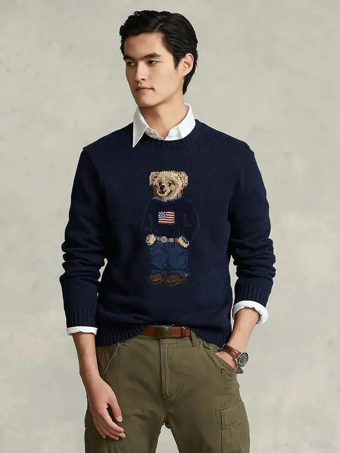 Ralp.h Laure.n Navy Blue Usa Teddy Edition Knitted Imported Pull Over