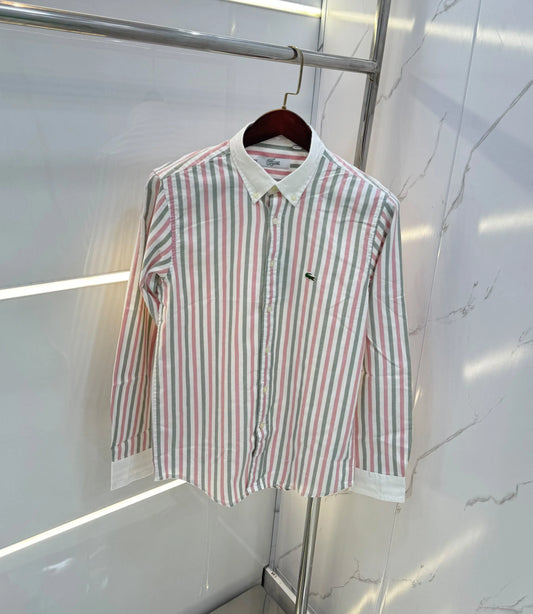 Lacost e Red strips Embroidery Logo Premium Oxford Shirt