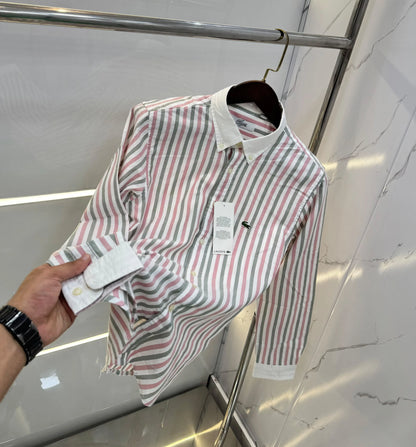 Lacost e Red strips Embroidery Logo Premium Oxford Shirt