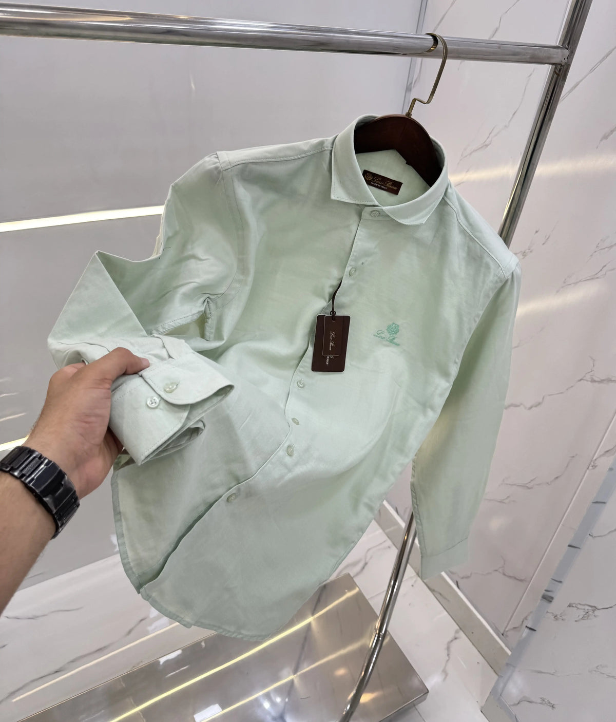 Loro Piana Green Embroidery Logo Work Premium Shirt
