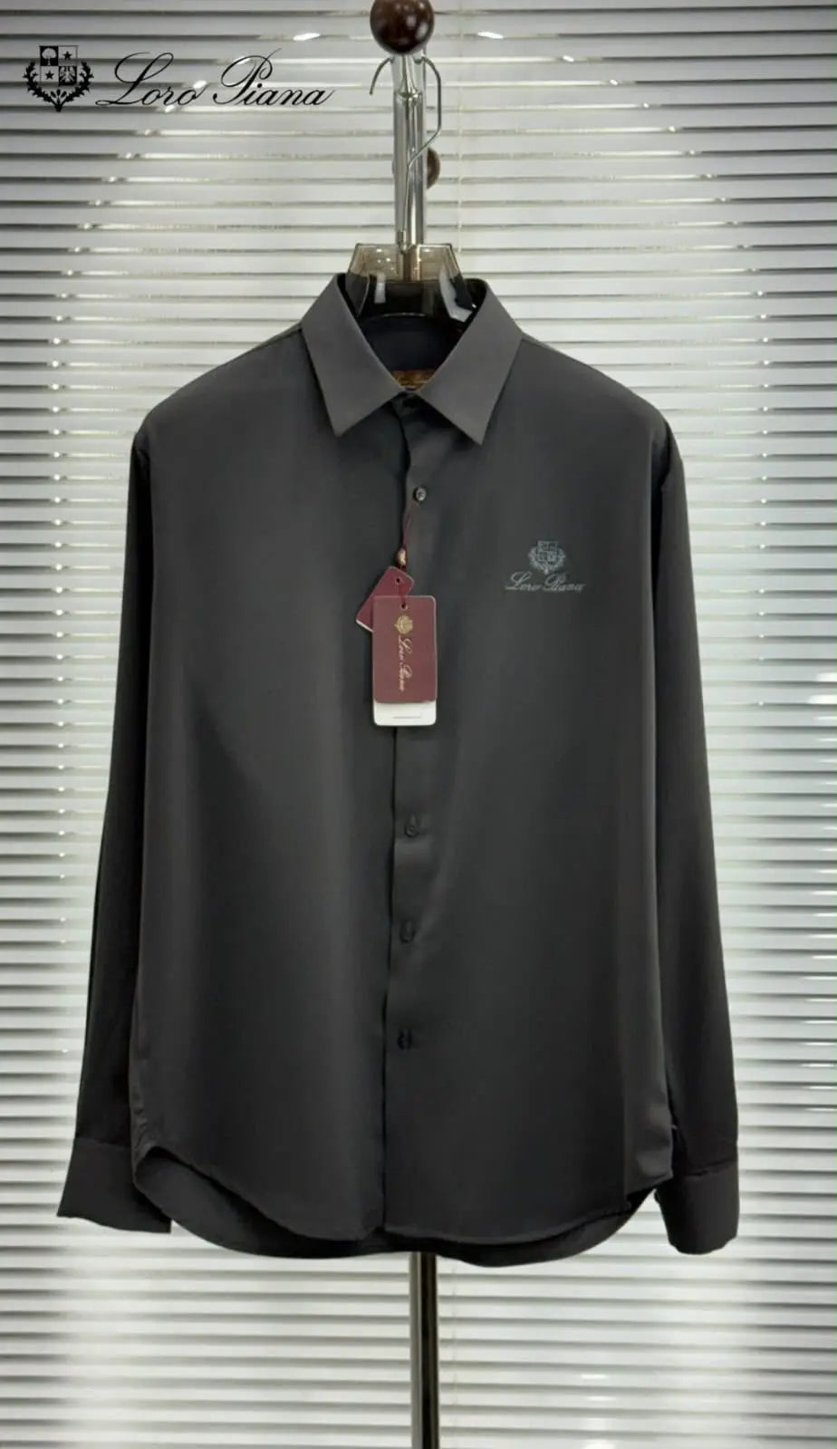 Loro Piana Dark Grey Embroidery Logo Premium Shirt With Original Box