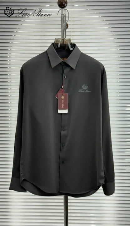 Loro Piana Dark Grey Embroidery Logo Premium Shirt With Original Box