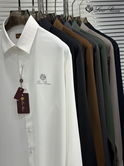 Loro Piana Dark Grey Embroidery Logo Premium Shirt With Original Box